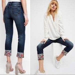 Sundance Driftwood Colette Floral Embroidered Cuffed Jeans